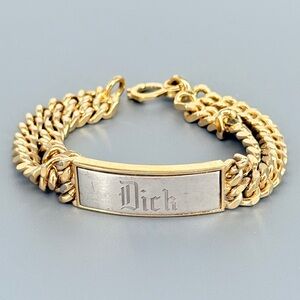 Speidel Two-Tone Classic Double‎ Chain ID Bracelet Engraved DICK 12/25/80